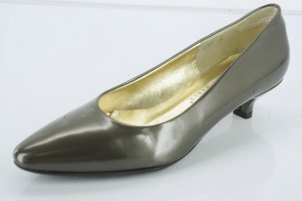 RON WHITE Pewter Michelle Kitten Heels Pumps Size 36 New $395 All Day Italian